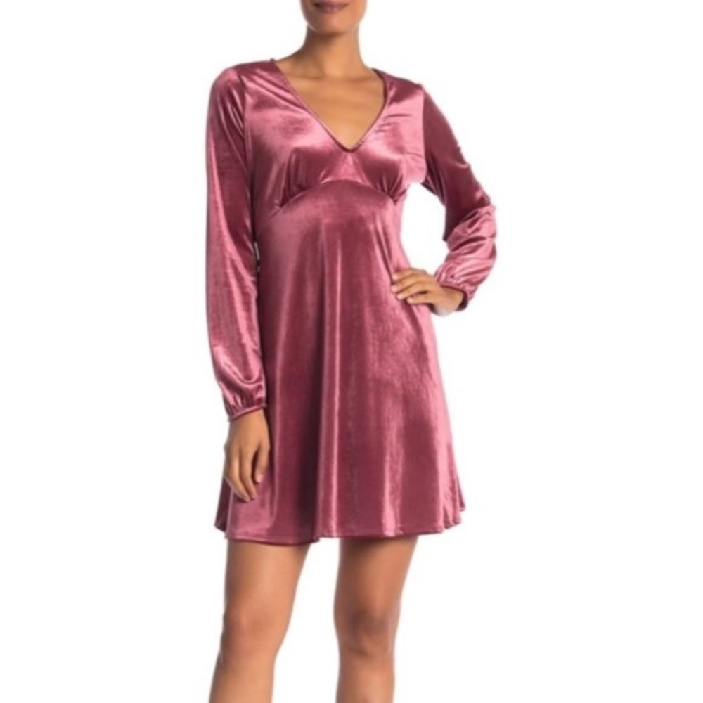Vanity Room Solid Velour V-Neck Long Sleeve Dress